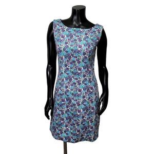 Vintage 90s Sarah Chapman Blue Purple Floral Mini Sheath Dress Easter‎ Church